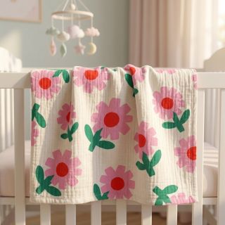 Dupla géz/muszlin Flowers natural/pink by JENNIFER BOURON ORGANIC