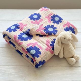 Dupla géz/muszlin Flowers blue by JENNIFER BOURON ORGANIC