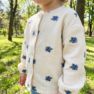 Dupla géz/muszlin EMBROIDERY STRIPED Fruit natural