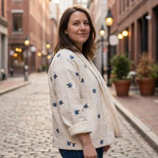 Dupla géz/muszlin EMBROIDERY STRIPED Fruit natural