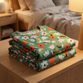 Pamutvászon Flowers green by JENNIFER BOURON ORGANIC