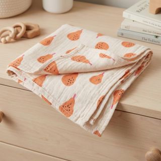 Dupla géz/muszlin Pears peach by JENNIFER BOURON ORGANIC