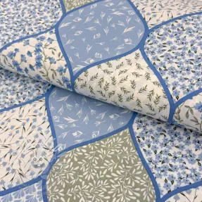Pamutvászon Flowers patchwork baby blue