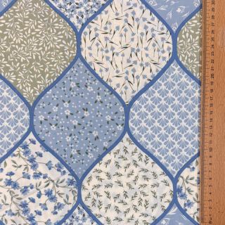 Pamutvászon Flowers patchwork baby blue