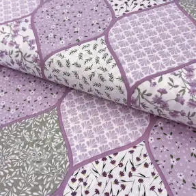 Pamutvászon Flowers patchwork lilac