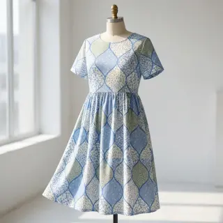 Pamutvászon Flowers patchwork baby blue