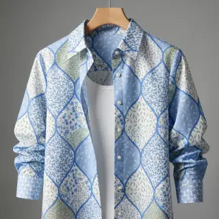 Pamutvászon Flowers patchwork baby blue