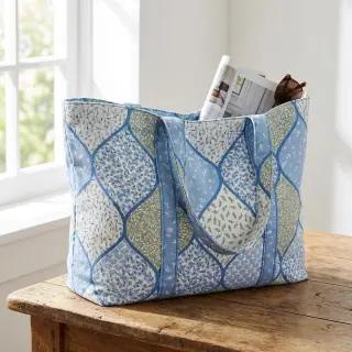 Pamutvászon Flowers patchwork baby blue