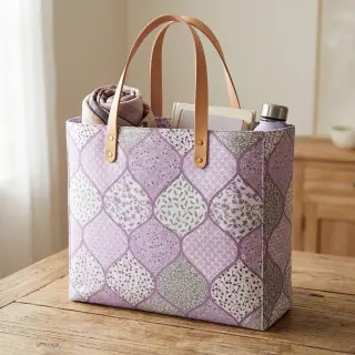 Pamutvászon Flowers patchwork lilac