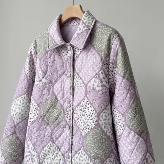 Pamutvászon Flowers patchwork lilac