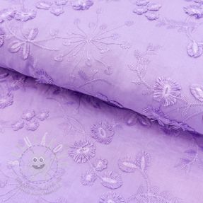 Pamutvászon EMBROIDERY Catchy leaves purple