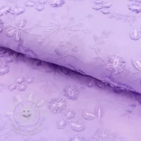 Bavlnená látka EMBROIDERY Catchy leaves purple