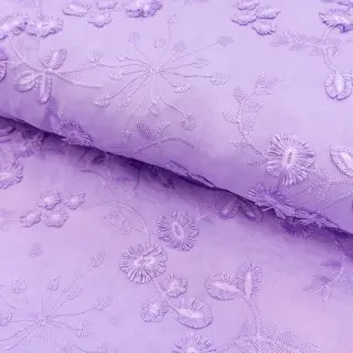 Pamutvászon EMBROIDERY Catchy leaves purple