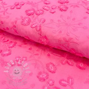 Pamutvászon EMBROIDERY Catchy leaves pink