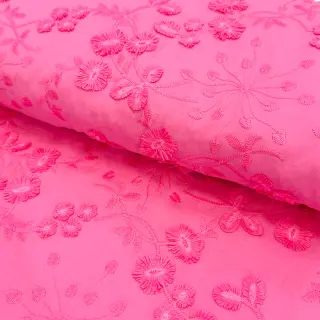 Pamutvászon EMBROIDERY Catchy leaves pink
