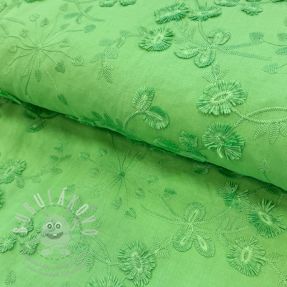 Pamutvászon EMBROIDERY Catchy leaves green