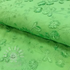 Pamutvászon EMBROIDERY Catchy leaves green
