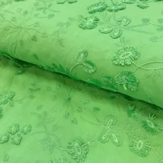 Pamutvászon EMBROIDERY Catchy leaves green