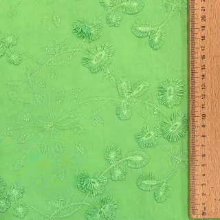 Pamutvászon EMBROIDERY Catchy leaves green