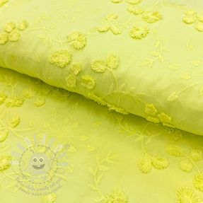 Pamutvászon EMBROIDERY Catchy leaves lime