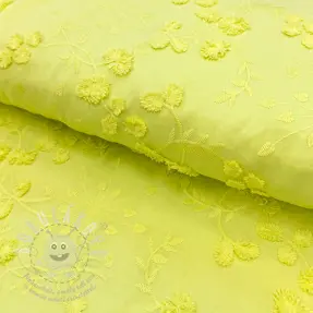 Pamutvászon EMBROIDERY Catchy leaves lime