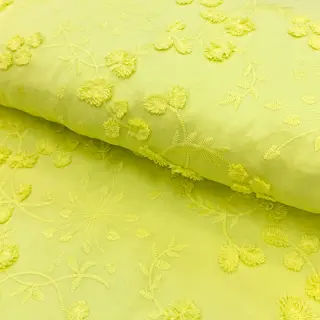 Pamutvászon EMBROIDERY Catchy leaves lime