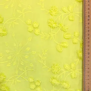 Pamutvászon EMBROIDERY Catchy leaves lime