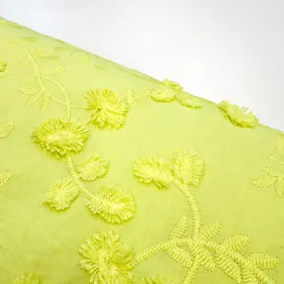 Pamutvászon EMBROIDERY Catchy leaves lime