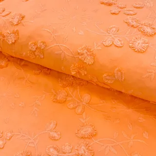 Pamutvászon EMBROIDERY Catchy leaves orange