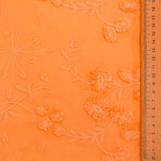 Pamutvászon EMBROIDERY Catchy leaves orange