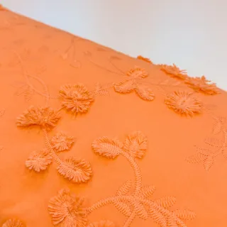 Pamutvászon EMBROIDERY Catchy leaves orange