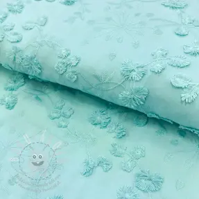 Pamutvászon EMBROIDERY Catchy leaves aqua