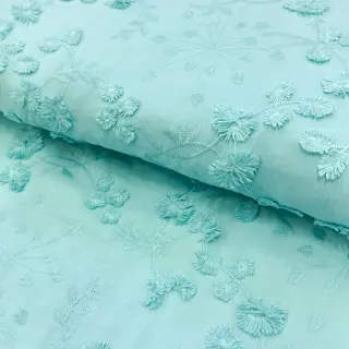 Pamutvászon EMBROIDERY Catchy leaves aqua
