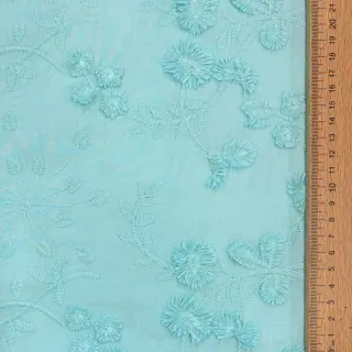 Pamutvászon EMBROIDERY Catchy leaves aqua