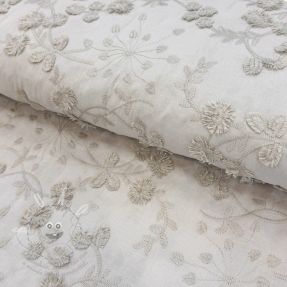 Pamutvászon EMBROIDERY Catchy leaves beige