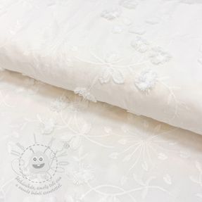 Pamutvászon EMBROIDERY Catchy leaves off white