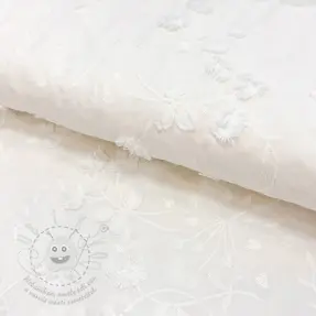 Pamutvászon EMBROIDERY Catchy leaves off white