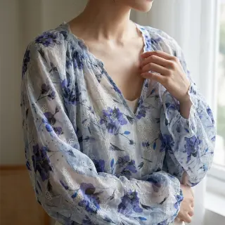 Pamut szövet keverékkel EMBROIDERY Rose blue