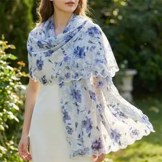 Pamut szövet keverékkel EMBROIDERY Rose blue