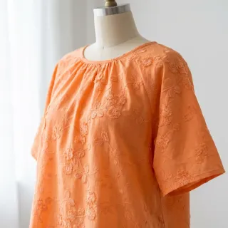 Pamutvászon EMBROIDERY Catchy leaves orange
