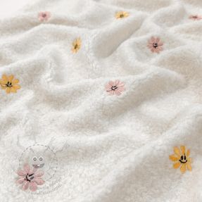 Kabát anyag TEDDY EMBROIDERY Smiley flowers yellow