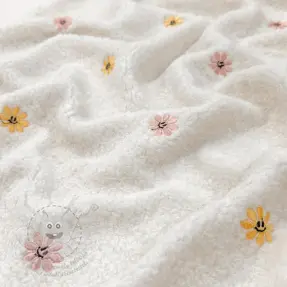Kabát anyag TEDDY EMBROIDERY Smiley flowers yellow