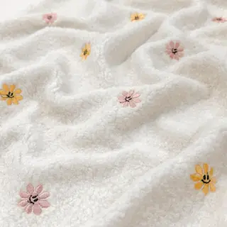 Kabát anyag TEDDY EMBROIDERY Smiley flowers yellow