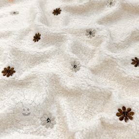 Kabát anyag TEDDY EMBROIDERY Smiley flowers choco