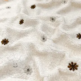 Kabát anyag TEDDY EMBROIDERY Smiley flowers choco