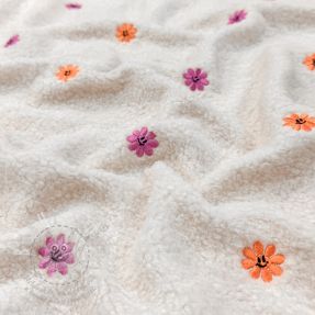 Kabát anyag TEDDY EMBROIDERY Smiley flowers orange