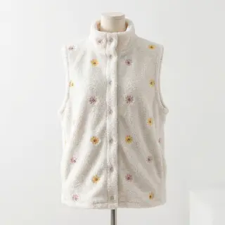 Kabát anyag TEDDY EMBROIDERY Smiley flowers yellow