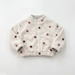 Kabát anyag TEDDY EMBROIDERY Smiley flowers old pink