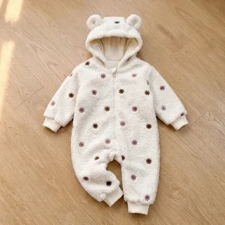 Kabát anyag TEDDY EMBROIDERY Smiley flowers old pink