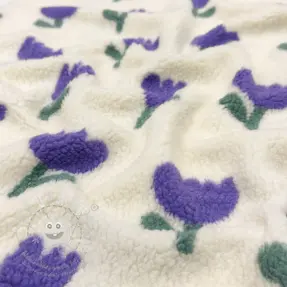 Kabát anyag TEDDY JACQUARD Tulips off white